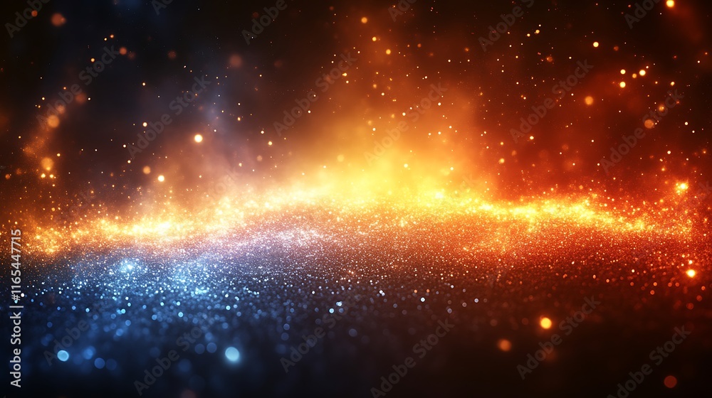 Naklejka premium Glittering abstract background with blue and orange sparks