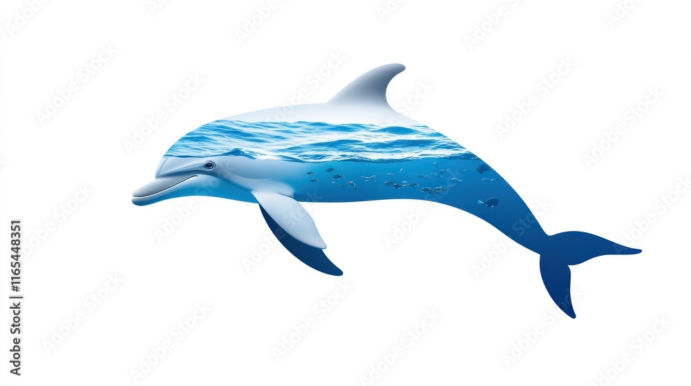 Obraz premium A stylized dolphin with a water pattern inside its silhouette.