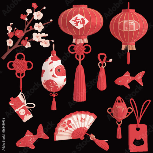 Traditional Chinese Lunar new year, year of the snake Element icon set collection on transparent background template png cutout
