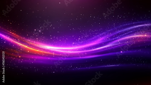 Abstract Purple And Orange Light Waves With Sparkles