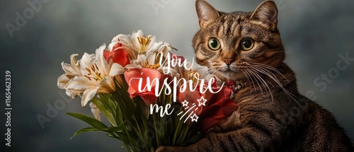 Inspirierende Katze mit Lilienstrauß  Tierfotografie mit Blumen photo