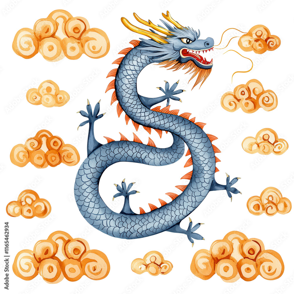 Fototapeta premium Traditional Chinese Dragon Coiling Through Clouds