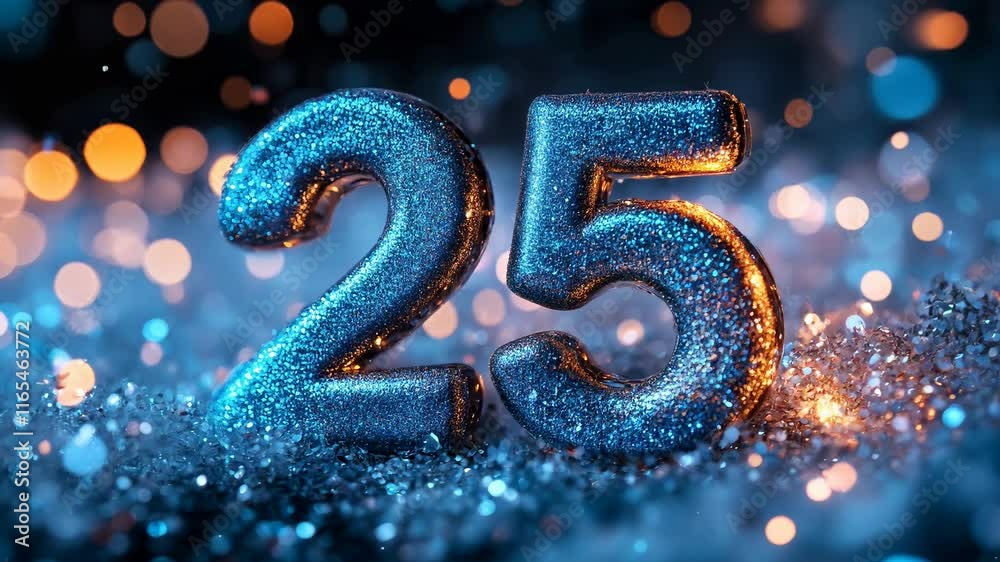 25th Anniversary celebration, 2025, blue color and gold. Célébration du 25ème anniversaire, 2025, tons bleus et or.