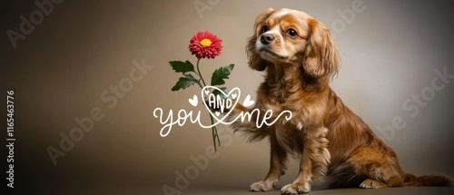 Cavalier King Charles Spaniel Hund mit Blume  Valentinstag, Liebe und Zuneigung photo