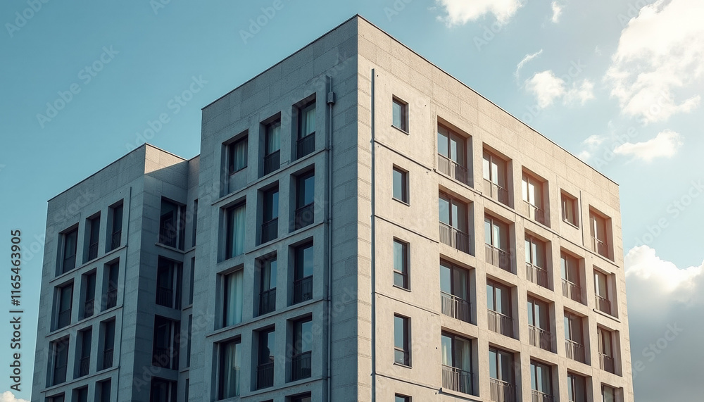 Modern Apartment Building Facade Under Sunny Sky Modern Apartment Building Facade Under Sunny Sky