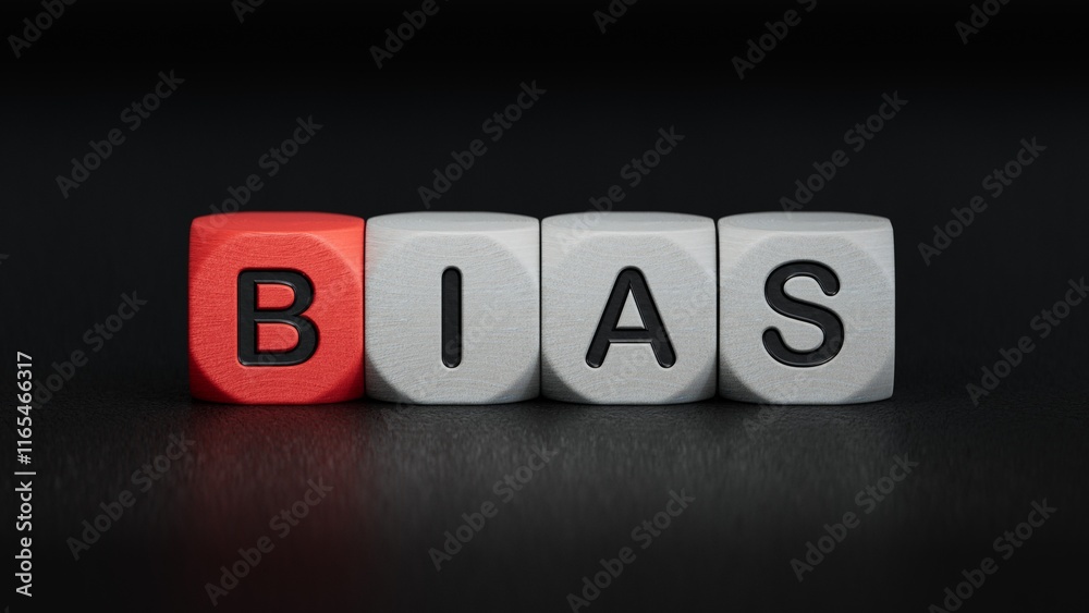 Word BIAS made from wooden blocks.close up of wooden elements,Business Concept.3D rendering on black background. Word BIAS made from wooden blocks.close up of wooden elements,Business Concept.3D rendering on black background.