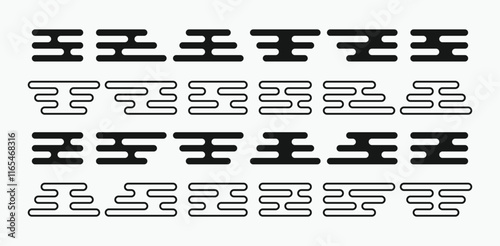 Oriental-style decorative motifs featuring abstract, simple black geometric elements inspired by Chinese and Japanese clouds.