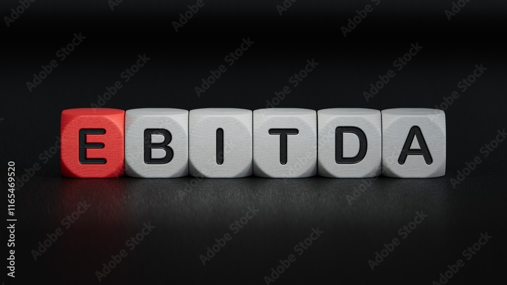 wooden cube block with EBITDA business word.close up of wooden elements,Business Concept.3D rendering on black background. wooden cube block with EBITDA business word.close up of wooden elements,Business Concept.3D rendering on black background.