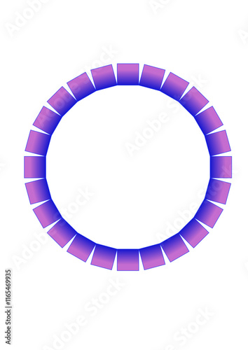 circular frame made of 24 blue and purple shaded squares arranged in a ring, abtract modern design, copy space
