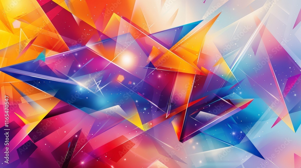 Vibrant geometric shapes in red, orange, blue, and purple hues form a dynamic and modern abstract composition, perfect for wallpaper or digital backgrounds