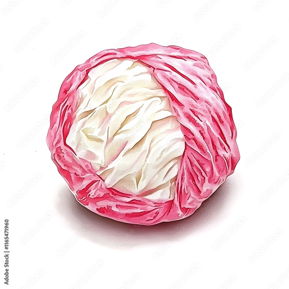 Obraz premium Artistic watercolor painting of a single red cabbage, isolated on a white background.