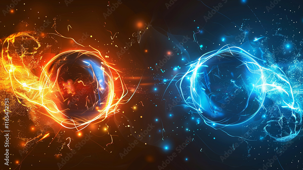 Obraz premium Vector illustration of blue and orange energy balls