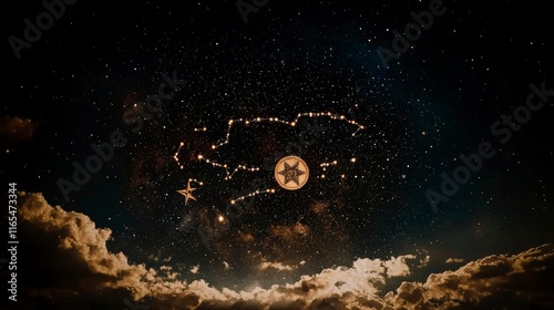 Mystic Night Sky  Astrology  Constellation  Stars  Moon  Clouds  Cosmic  Celestial  Univer photo