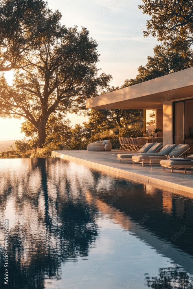 Fototapeta premium Poolside relaxation with tree view