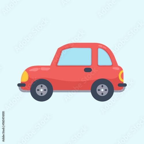 Flat Cartoon Red Car Vector Illustration for Transportation Icons and Vehicle Designs