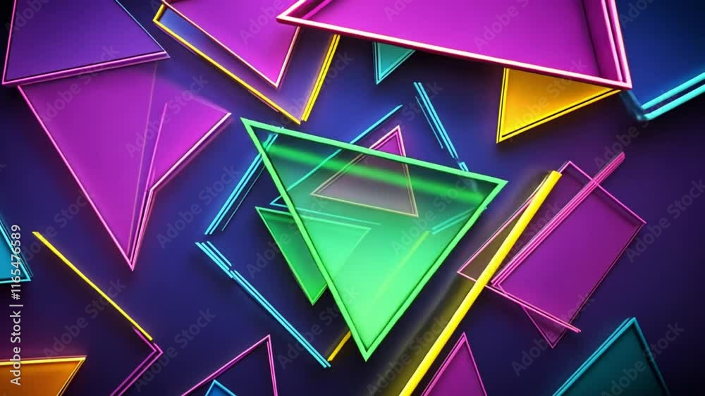 Retro abstract 90's style design background animation. Neon geometrical shapes of different vintage colors