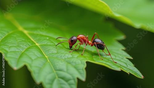 Ant on a Vibrant Green Leaf photo