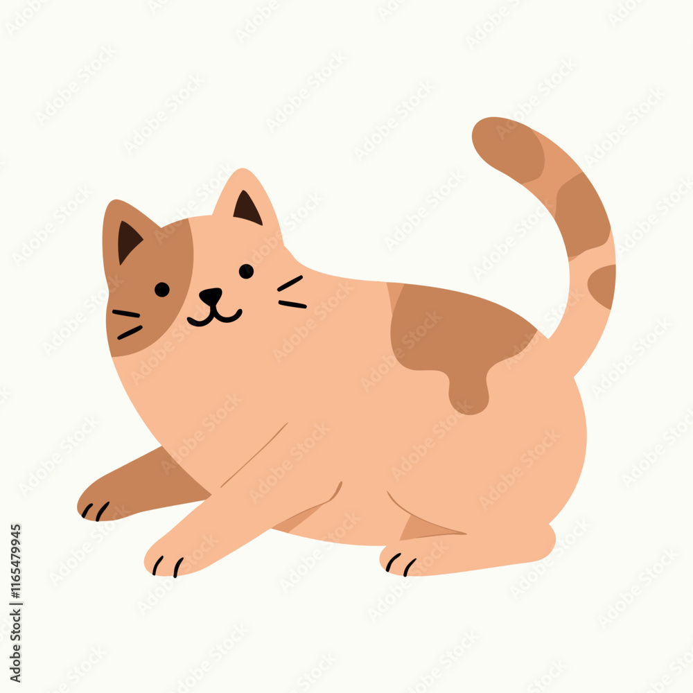 Obraz premium Charming Cartoon Cat Sitting Illustration in Hand-Drawn Style for Design and Graphics