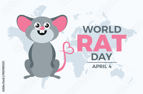 World Rat Day poster vector illustration. Cute smiling rat cartoon character. Cheerful happy mouse icon vector. Template for background, banner, card. April 4. Important day