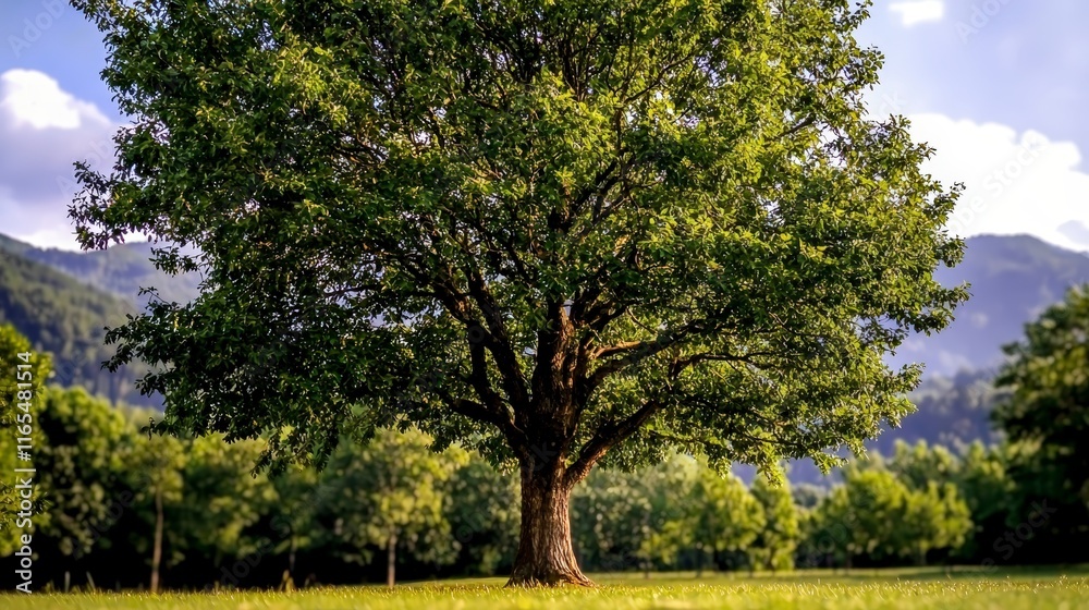 Majestic Oak Tree in Summer Meadow Landscape Majestic Oak Tree in Summer Meadow Landscape