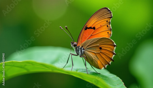 Stunning Orange Butterfly on a Green Leaf photo