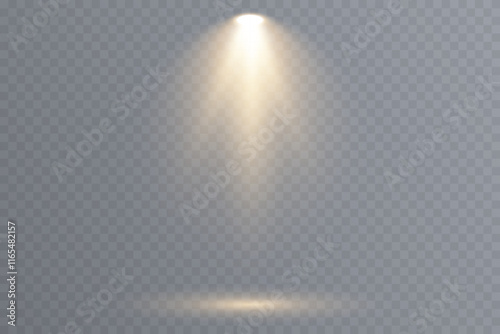 Vector spotlights with bright white light to illuminate the stage. Concert spotlight with ray illuminated spotlights for web design illustration.  Bright white lighting with spotlights