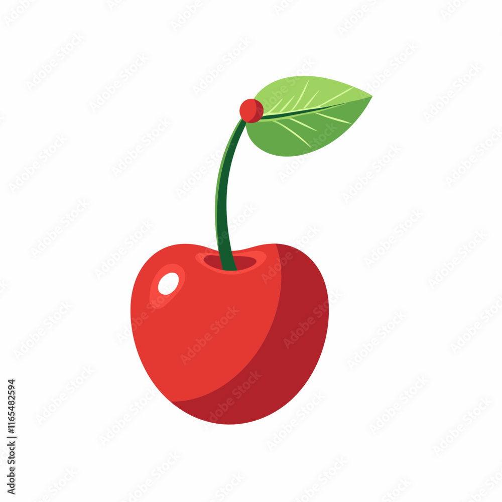 Bright Red Cherry Illustration with Green Leaf on White Background – Fresh and Minimalistic Fruit Design Bright Red Cherry Illustration with Green Leaf on White Background – Fresh and Minimalistic Fruit Design