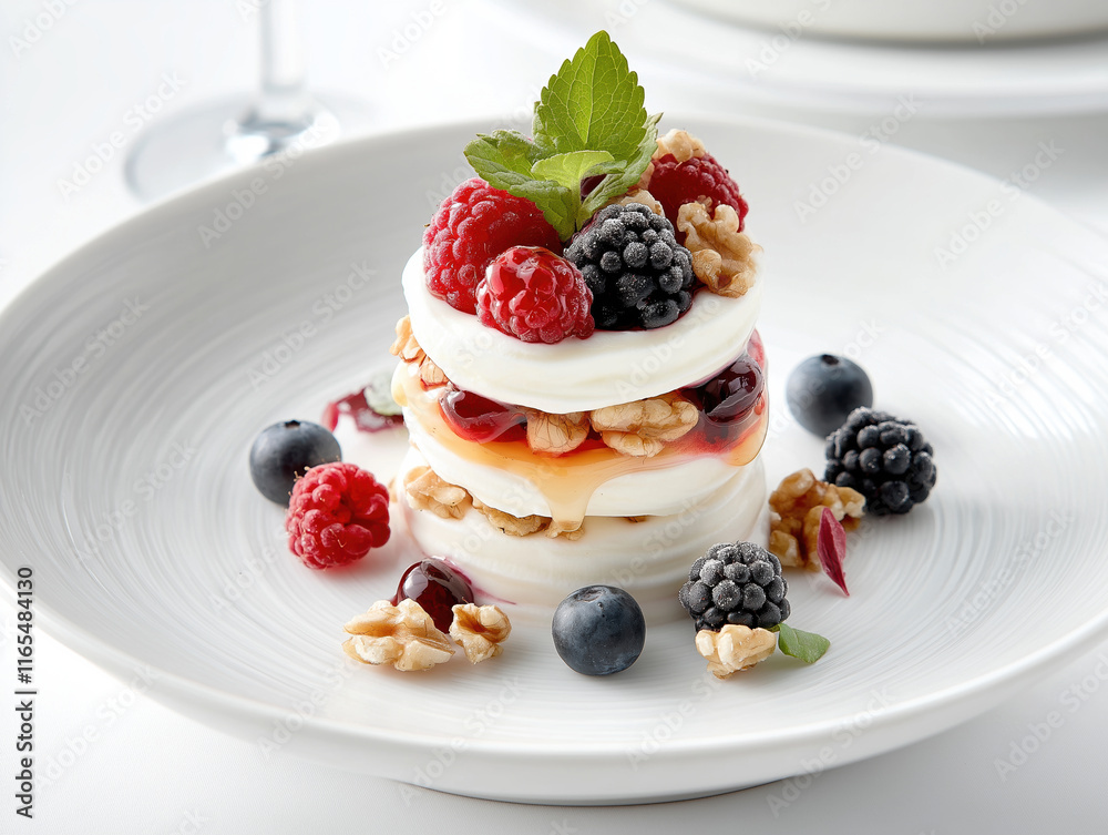 Greek yogurt with fresh berries and nuts for a healthy breakfast Greek yogurt with fresh berries and nuts for a healthy breakfast