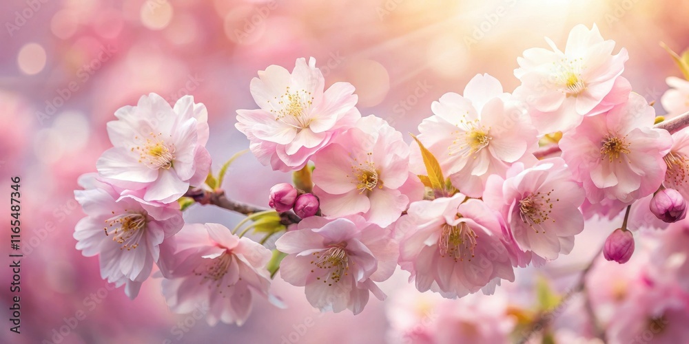 Delicate Pink Blossoms Unfurling in Gentle Sunlight, A Symphony of Petal Softness and Warm Radiance Delicate Pink Blossoms Unfurling in Gentle Sunlight, A Symphony of Petal Softness and Warm Radiance