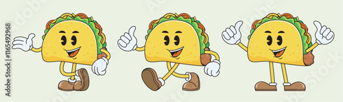 retro vintage style taco character mascot collection set