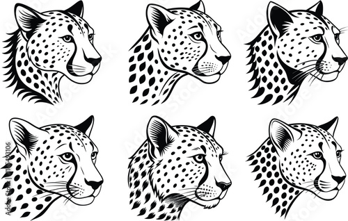 Set of Cheetah Head Side View Vector Art Elegant Minimalist Design