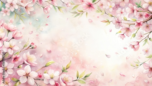 Wallpaper Mural Watercolor Floral Border with Delicate Pink Blossoms and Falling Petals on a Softly Colored Background Torontodigital.ca