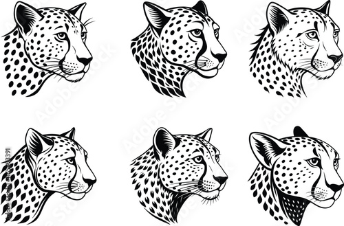 Set of Cheetah Head Side View Vector Art Elegant Minimalist Design