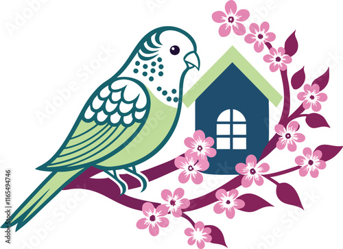 Budgie Bird Stencil Art Simple Illustration