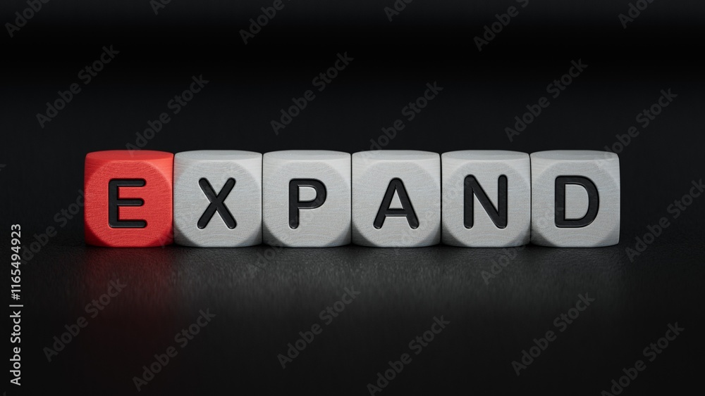 expand word, text written on wooden cubes.close up of wooden elements,Business Concept.3D rendering on black background. expand word, text written on wooden cubes.close up of wooden elements,Business Concept.3D rendering on black background.