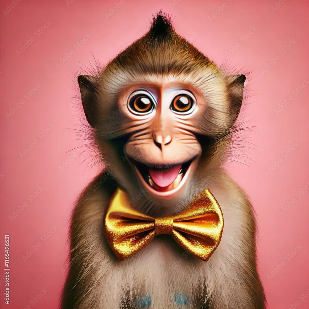 Singe de fête, macaque qui célèbre, couleur dorée Singe de fête, macaque qui célèbre, couleur dorée