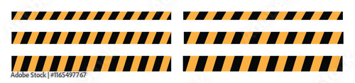 Warning tape with yellow and black diagonal stripes. Yellow and black caution tape border.  Safety stripe warning caution hazard danger road vector sign symbol. 