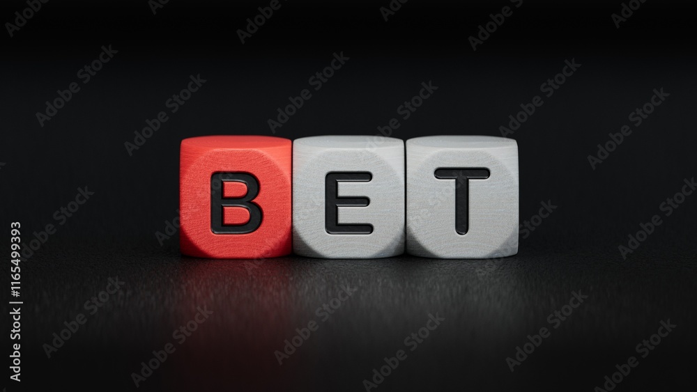Obraz premium Lettering bet on wooden cubes.close up of wooden elements,Business Concept.3D rendering on black background.