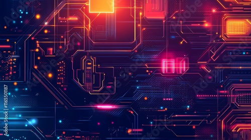 Abstract Neon Circuit Board Digital Art Design