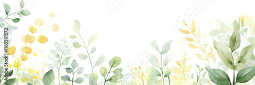 Soft Watercolor Greenery and Yellow Floral Background