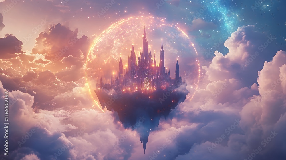 Obraz premium A Glowing Castle Floating Above Clouds In A Dreamlike Sky