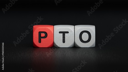 paid time off words on wooden cubes and charts.close up of wooden elements,Business Concept.3D rendering on black background.