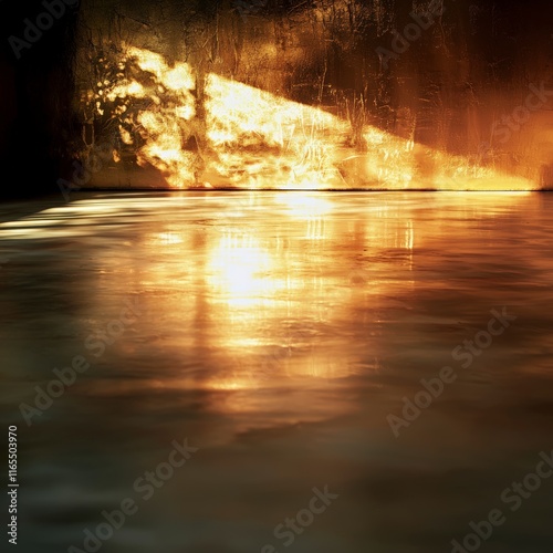 Golden Wall Reflection  Luxury Interior  Sunlight  Floor  Abstract Background