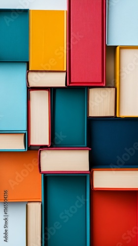 11. books arranged in different ways, vibrant, isolated on a white background, --ar 9:16 --v 6.1 Job ID: 8e3bd21d-e83c-4469-8142-1636b6d7ad93 photo