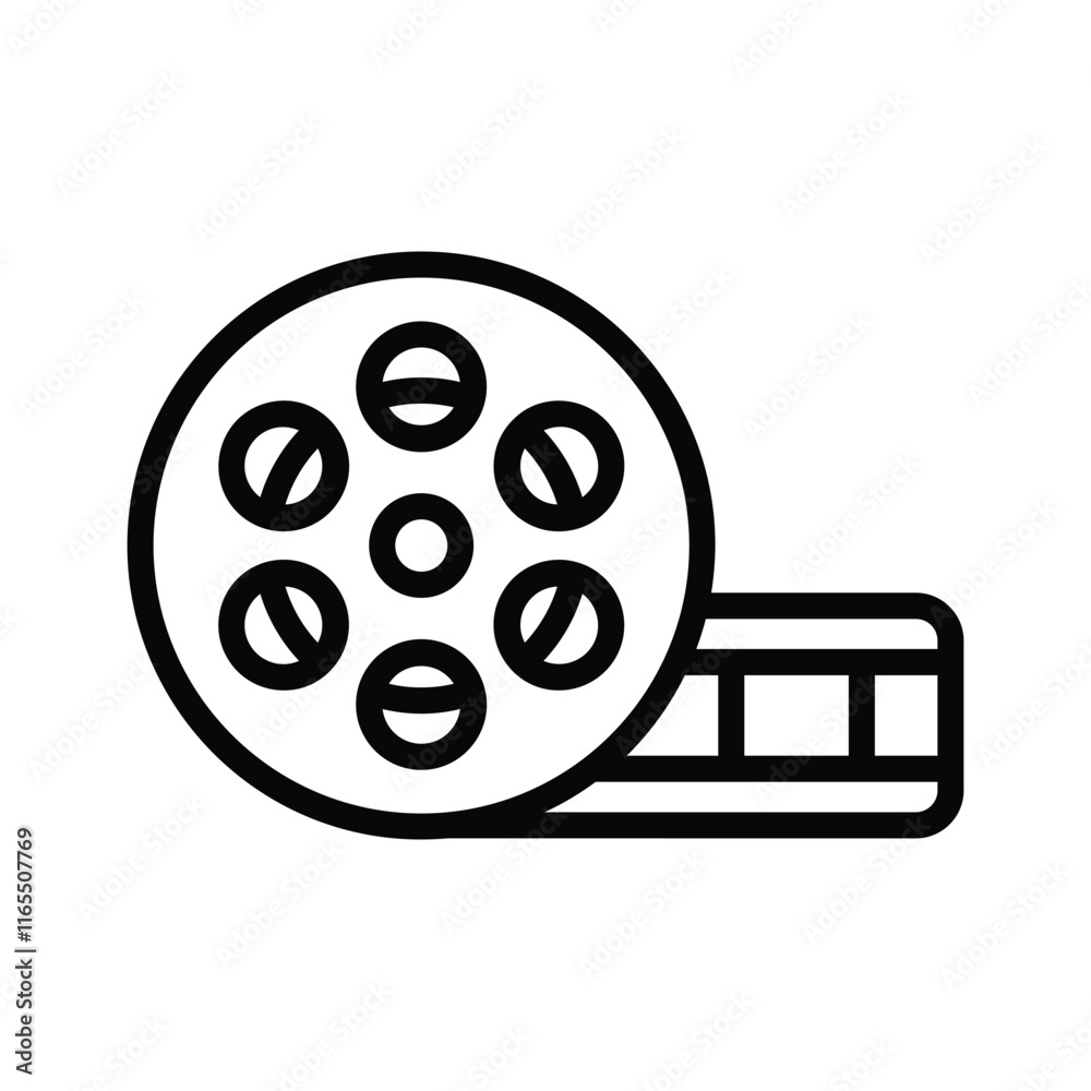 Film reel icon representing multimedia, video storage, and communication Film reel icon representing multimedia, video storage, and communication