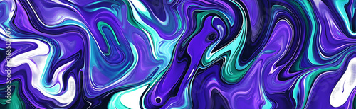 Abstract blue and purple marbling pattern, fluid art background with swirling patterns of blue, purple, and green colors.
