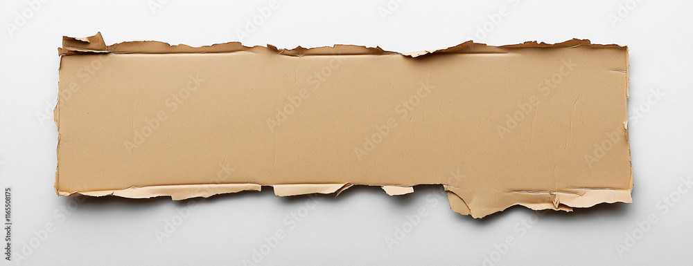 A piece of cardboard with torn edges on a white background,