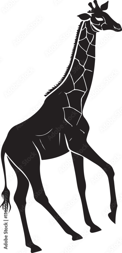 Obraz premium Giraffe Silhouette Standing - Black and White Vector Illustration