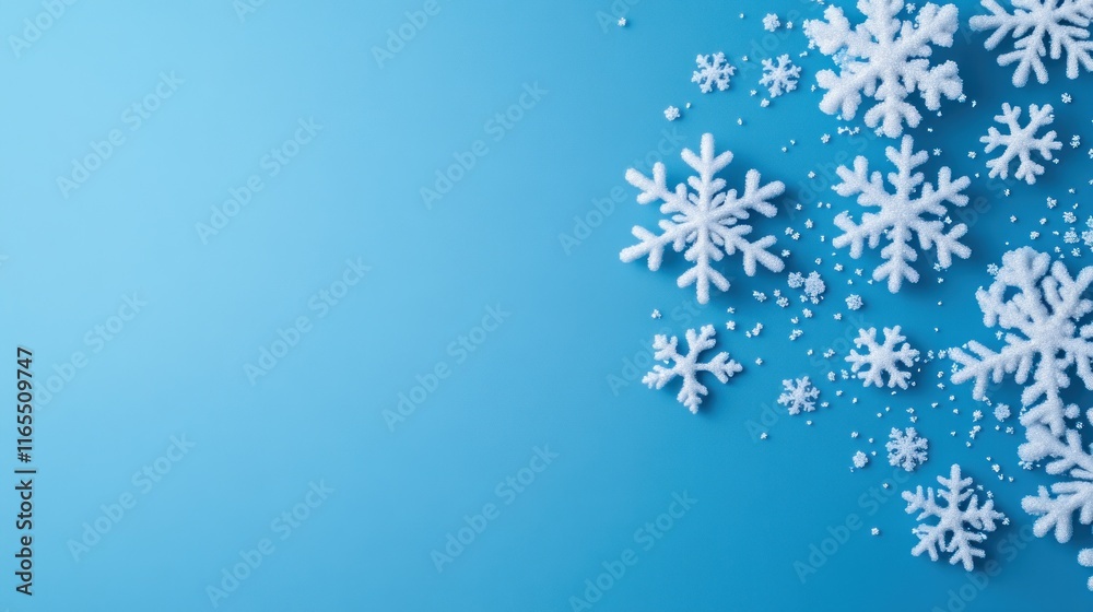 Snowflakes on a blue background, evoking winter and holidays. Snowflakes on a blue background, evoking winter and holidays.