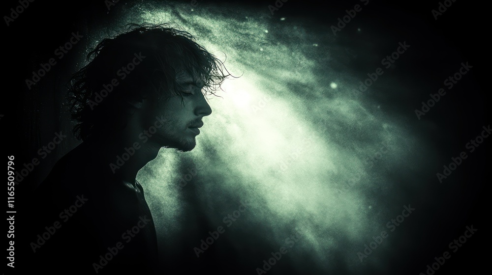 Fototapeta premium A contemplative profile in a misty atmosphere.